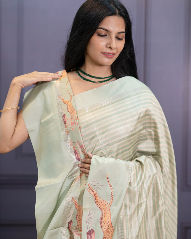 Semi Tusser silk Stripes Design With Satin Border