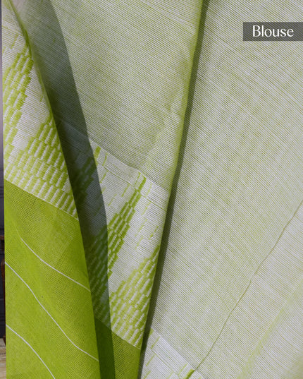 Mangalagiri cotton foral print contrast Border - Cream & Pista Green