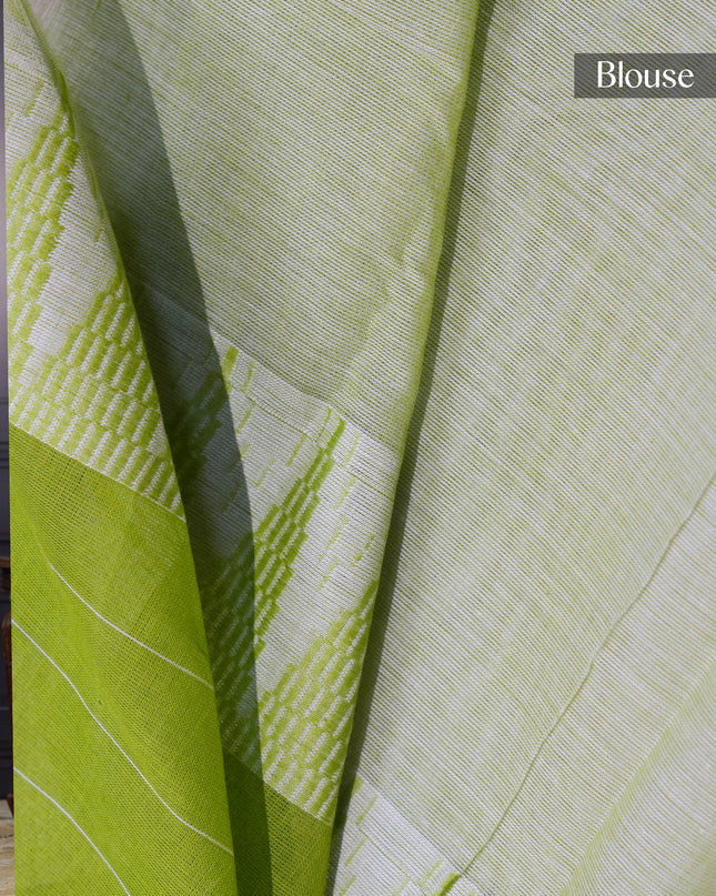 Mangalagiri cotton foral print contrast Border - Cream & Pista Green