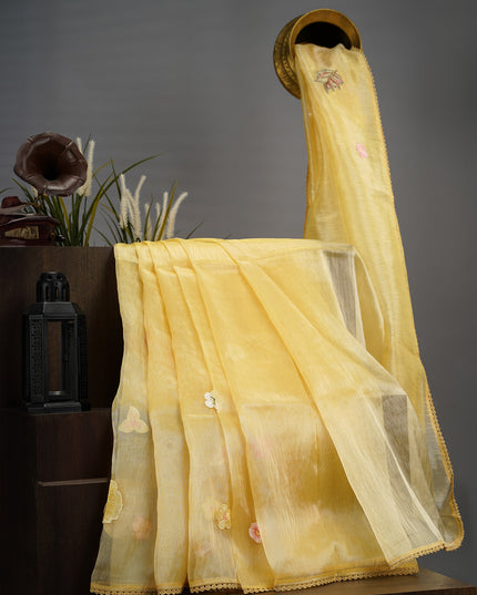 Tissue Organza Embossed Work Lace Border - Lemon Yellow
