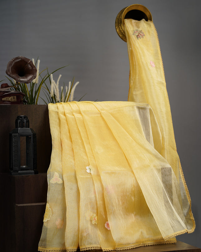 Tissue Organza Embossed Work Lace Border - Lemon Yellow