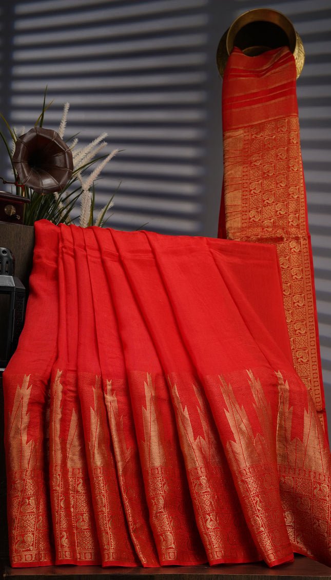 Banaras Crepe with Kanchi Border- Red