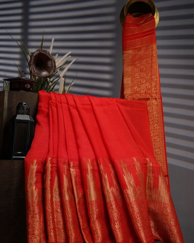 Banaras Crepe with Kanchi Border- Red