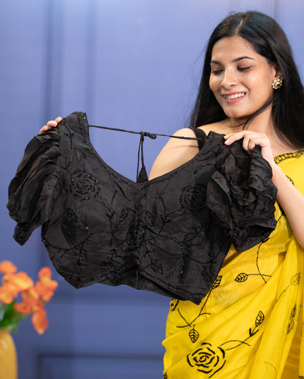 Russian Crape Silk Saree with Bits Work