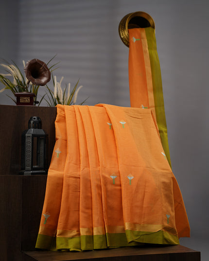 Handloom Cotton Thread Embroidery Butties Gold Border - Mustard