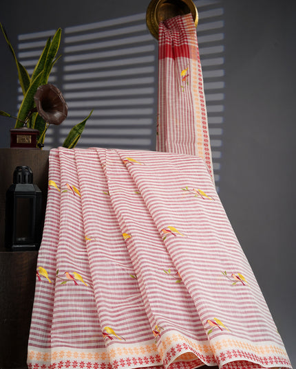 Handloom Cotton Thread Embroidery Butties -  Onion Pink