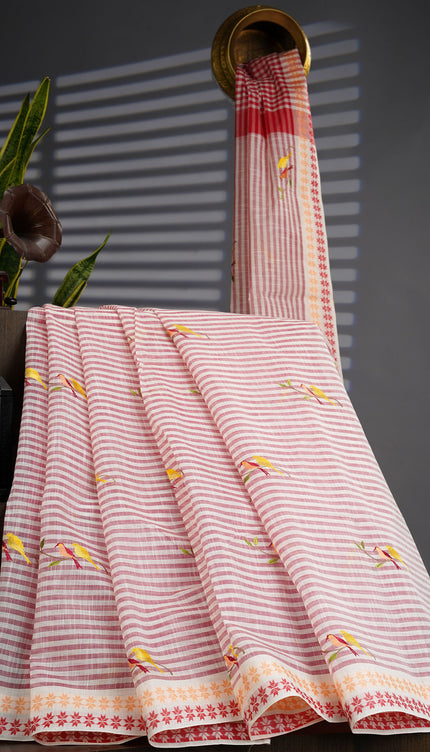 Handloom Cotton Thread Embroidery Butties -  Onion Pink