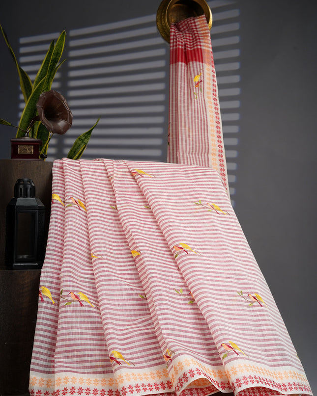 Handloom Cotton Thread Embroidery Butties -  Onion Pink