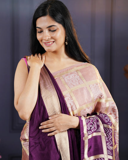 Dola Silk Saree with Bhandni  Weaving - Purple