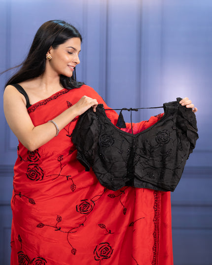 Russian Crape Silk Saree with Bits Work