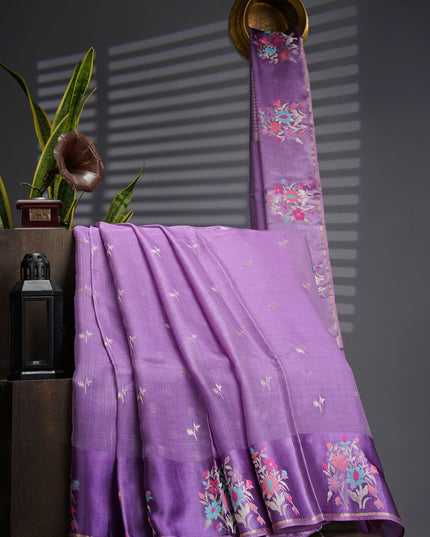 Munga Kota Silk With Silver Butties And Satin Boarder With Meenakari - Lavender