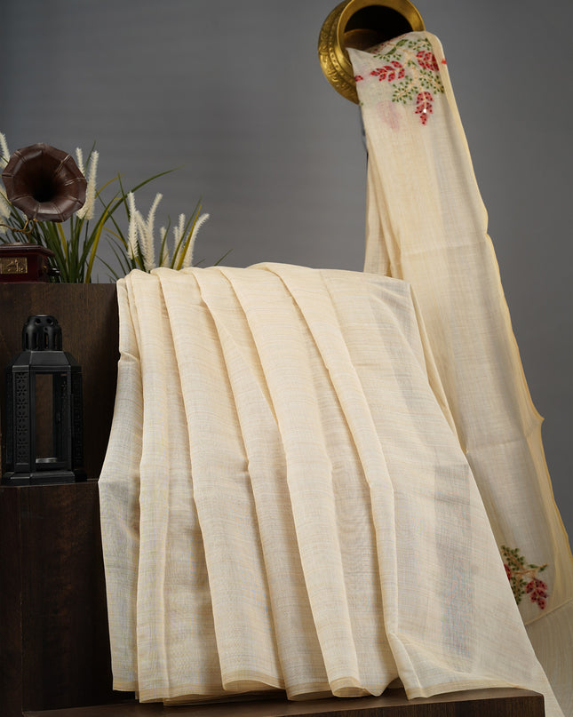 Semi Tussar Kantha With Knot Work - Off White