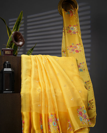 Munga Kota Silk With Silver Butties And Satin Boarder With Meenakari - Yellow