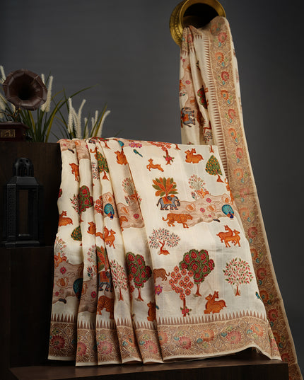 Banaras Silk Shikari With Meenakari Border - Beige