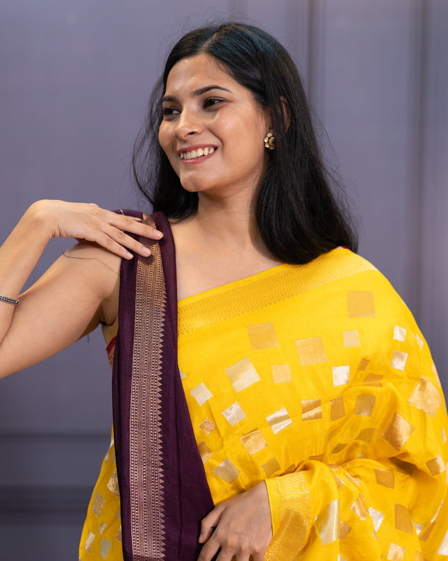 Banaras Silk Saree Gold & Silver Zari Butties and Border - Yellow