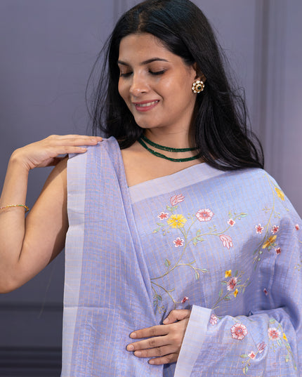 Mangalagiri Silk Embroidery Work With Border