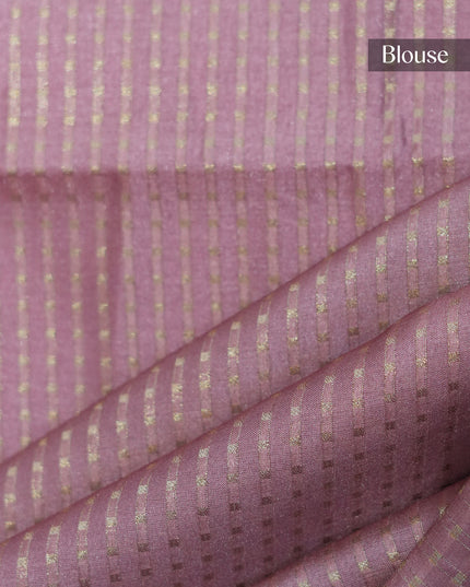 Tussar silk saree floral print with weaving check border - Onion Pink