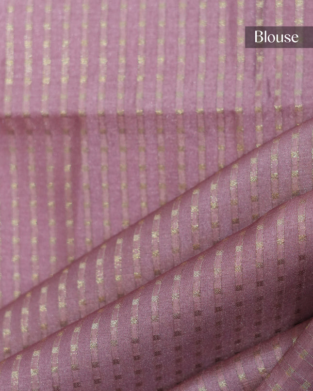 Tussar silk saree floral print with weaving check border - Onion Pink