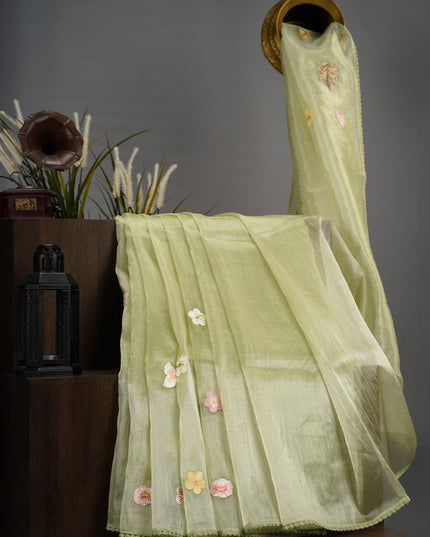 Tissue Organza Embossed Work Lace Border - Pista Green