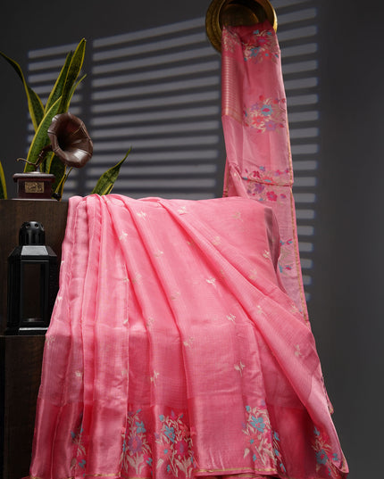 Munga Kota Silk With Silver Butties And Satin Boarder With Meenakari - Pink