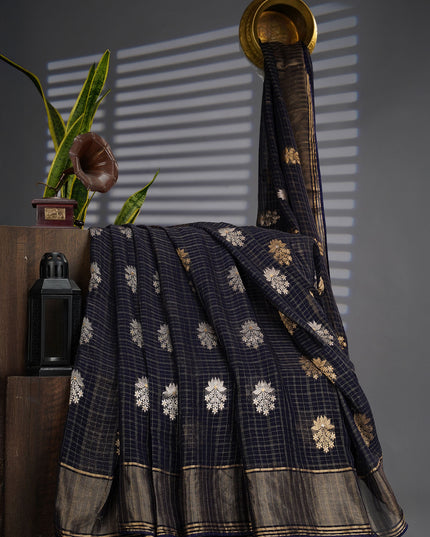 Kaddi Georgette Saree With Gold Butties And Kaddi Border - Black