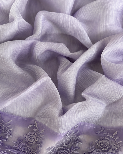 Malai Chanderi Saree with Allover small mirror work and  Thread Embroidery  Scallop Border  -  Lavender