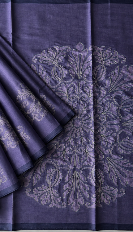 Tusser Silk Saree with Ari work and Contrast Border  - Lavender