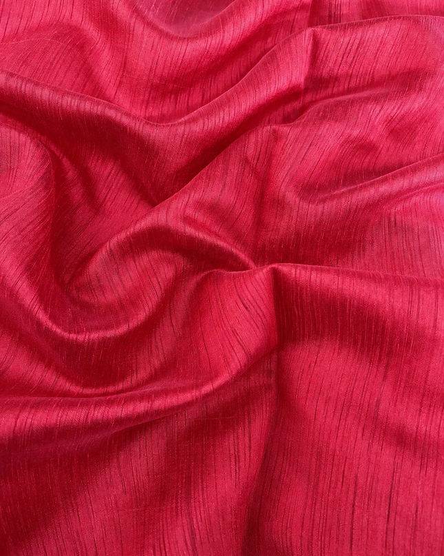 Jute Tusser Saree With All Over Thread Embroidery  Work Scallop Border - Red