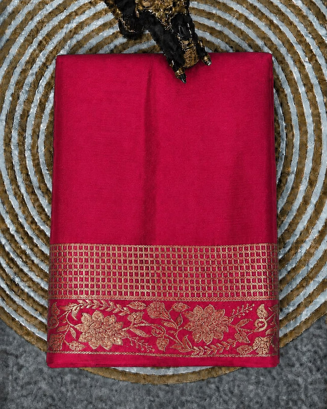 Crepe Saree with Gold Zari  Weaving Border  - Pink