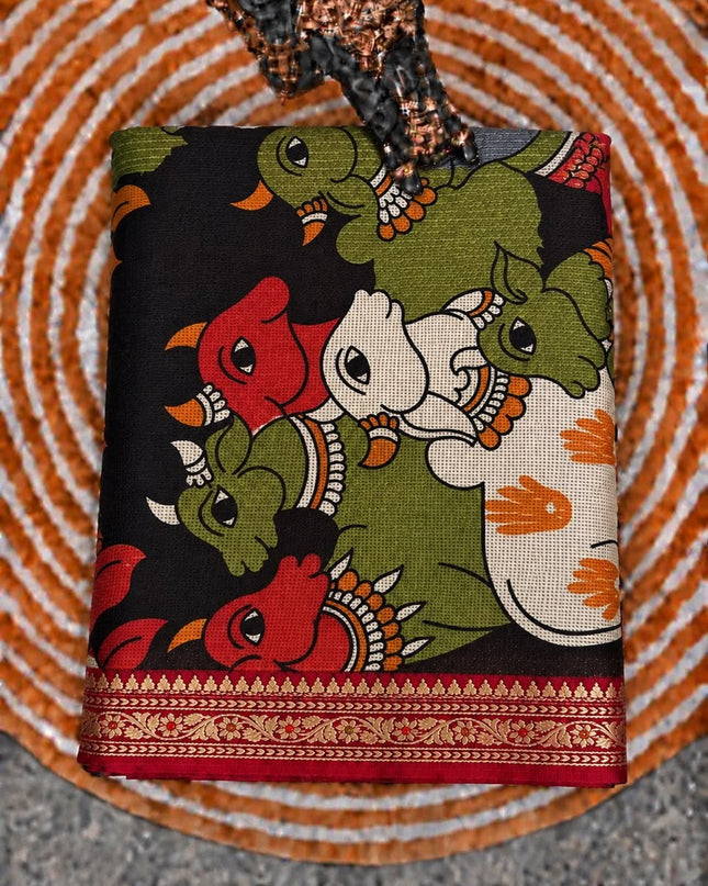Pure Silk Kota Saree With pichwai Print and Small Kanchi Border - Red