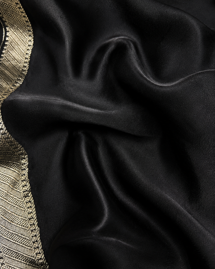 Mashru Banaras saree with Silver butties and Silver Kaddi border - Black