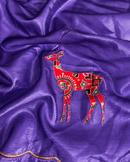 Soft  Orznga  Saree With Applique work and scallop Border-  Violet