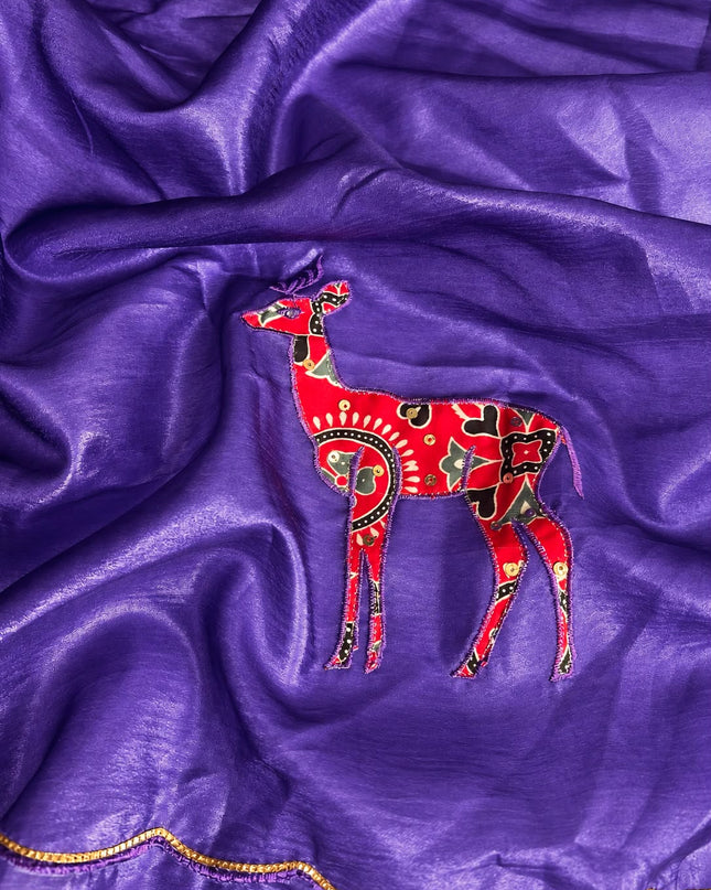 Soft  Orznga  Saree With Applique work and scallop Border-  Violet