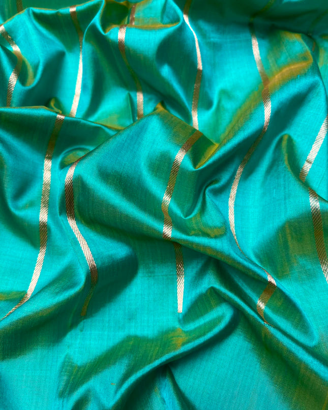 Kathan Silk Saree With All over Golden Buttes and Golden Zari Weaving  Scallop Border - Green
