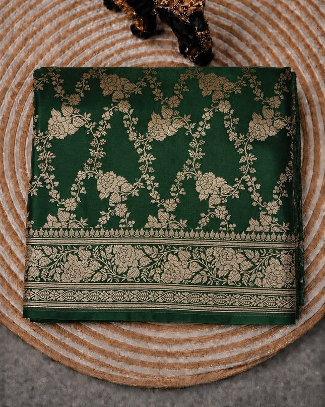 Banaras saree with All over Antic Zari Weaving Jall Design and Zari Antic Border -  Bottle Green