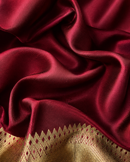 Semi Raw Silk Saree With Gold Zari Weaving Meenakari Butties and kaddi Border - Maroon