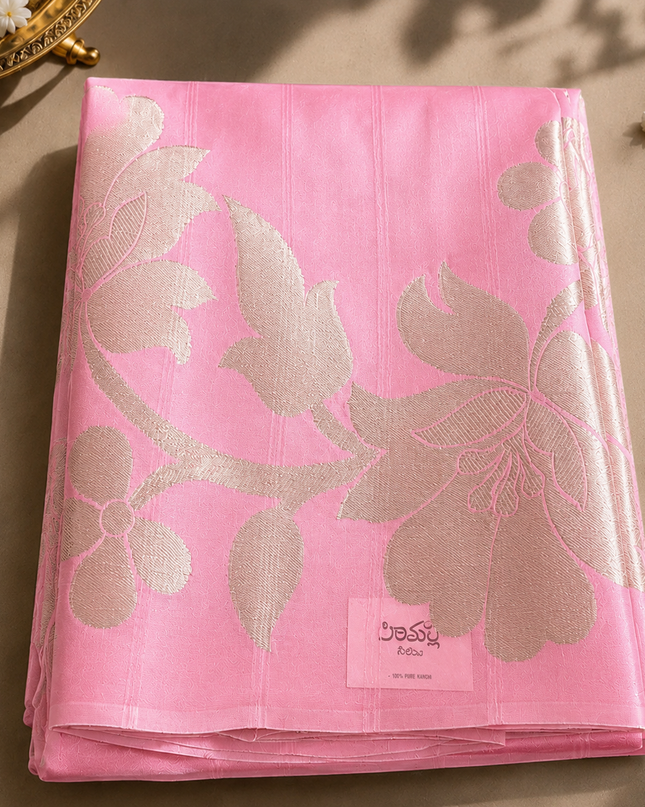 Kora Organza Saree with Jamdani Weaving and Self Border  - Baby Pink
