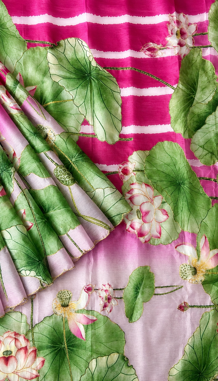 Soft Crush Floral Print With Ari Work and Scallop Border - Pink