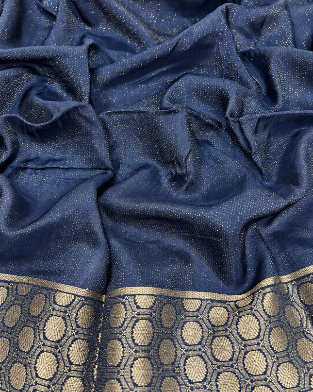 Crepe Saree with Allover Floral Print and Contrast Border- Light Blue