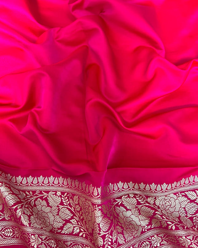 Banaras saree with All over Antic Zari Weaving Jall Design and Zari Antic Border - Pink