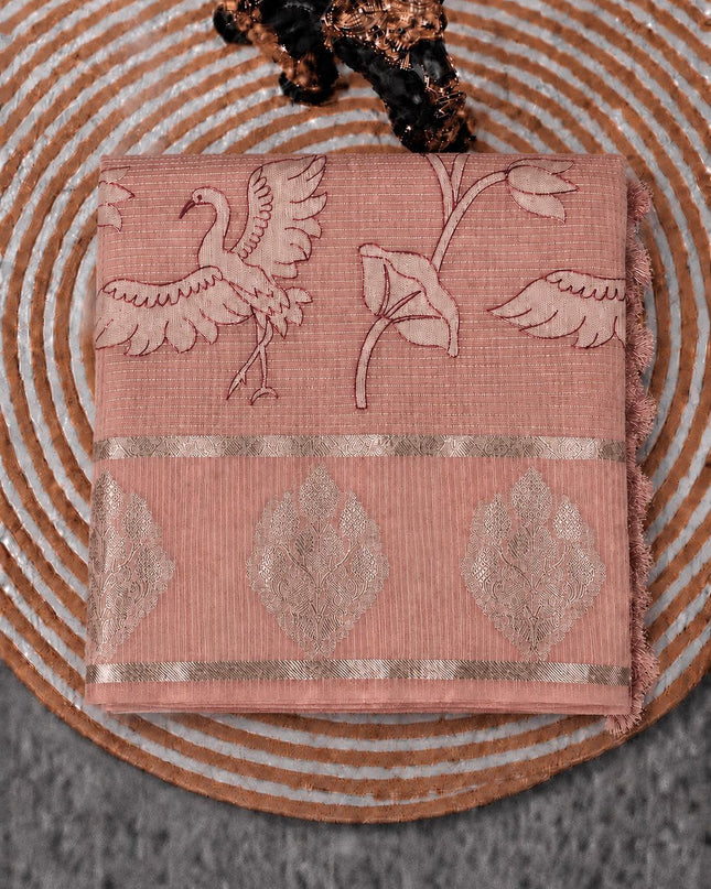 Kora Kota Saree with Applique work and Gap Border -  Rust