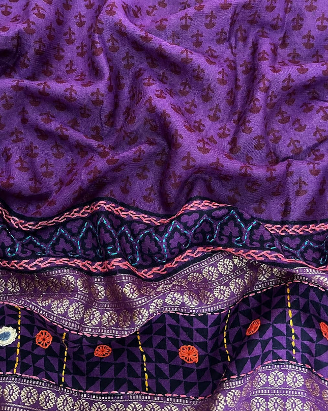 Cotton Saree With Kantha Work and Mirror work