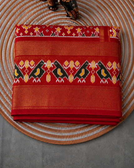 Ikkat Silk Saree with Kaddi  Border  -Red