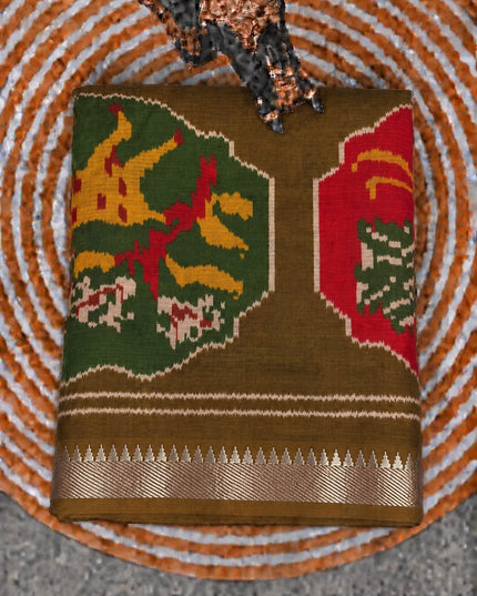 Mangalagiri saree with Potola Print and contrasting border - Brown