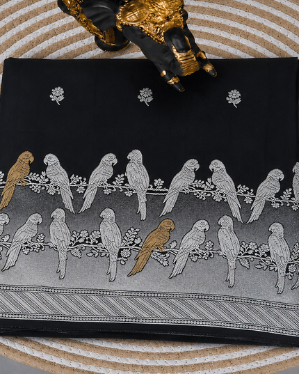 Mashru Banaras saree with Silver butties and Silver Kaddi border - Black