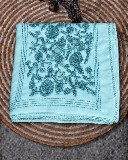 Georgette Saree With All over Kantha Work and Lace Border - Light Blue