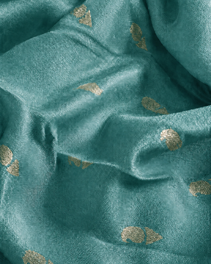 Kora Organza Saree with Jamdani Weaving and Self Border  - Rama Green