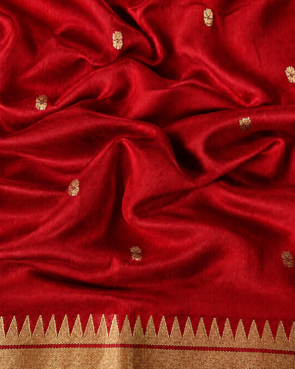 Chanderi  Saree with All over Golden Butties and muniya Border -  Red