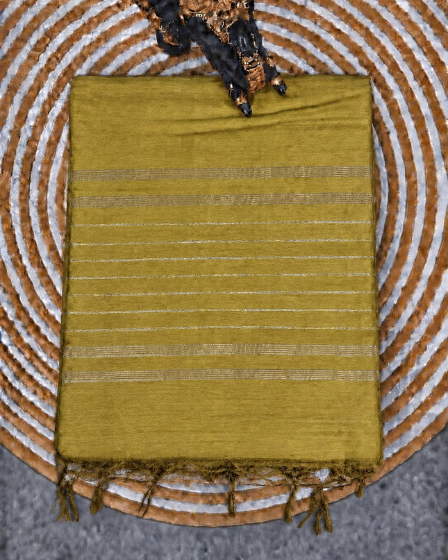 Chanderi Saree with Self Weaving  Lines contrast Border - Pink