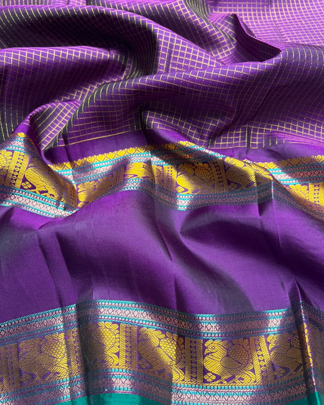 Pure Kanchi Pattu Saree With Allover Checks and Floral Motifs and  Gap Border -  Coffee Brown